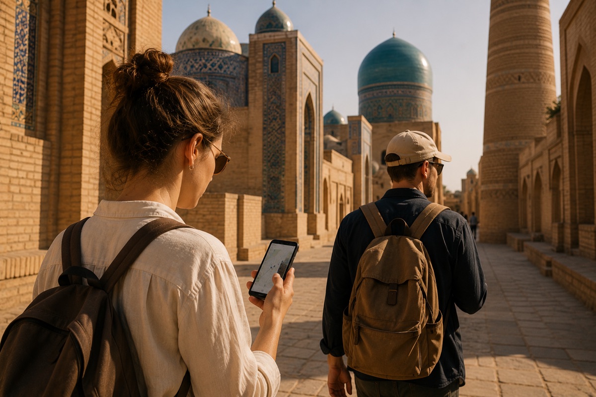 Travelers on a walking tour